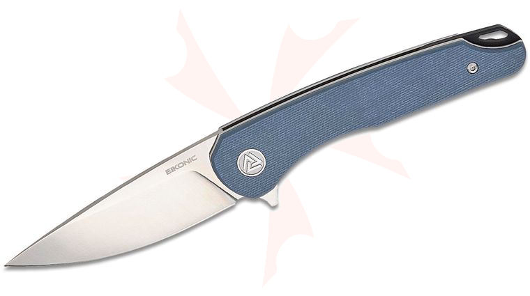 EIKONIC Knives Brian Brown Dromas Flipper Knife 3.25 inch D2 Satin Drop Point Blade, Blue G10 Handles