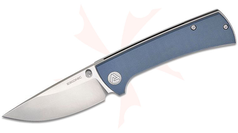 EIKONIC Knives Chaves RCK9 Folding Knife 3.06 inch D2 Satin Drop Point Plain Blade, Blue G10 Handles