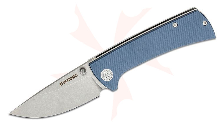 EIKONIC Knives Chaves RCK9 Folding Knife 3.06 inch D2 Stonewashed Drop Point Plain Blade, Blue G10 Handles