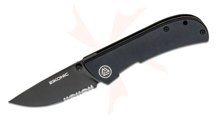 EIKONIC Knives HEAdesigns Fairwind Folding Knife 2.72 inch D2 Black Stonewashed Drop Point Combo Blade, Black G10 Handles