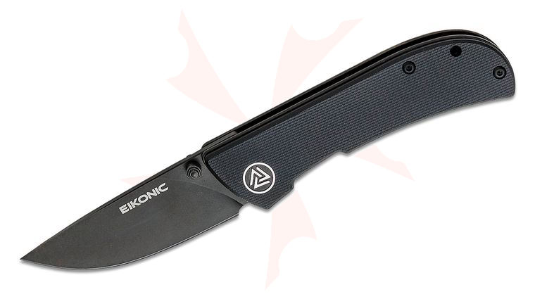 EIKONIC Knives HEAdesigns Fairwind Folding Knife 2.72 inch D2 Black Stonewashed Drop Point Plain Blade, Black G10 Handles