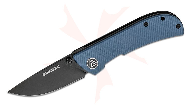 EIKONIC Knives HEAdesigns Fairwind Folding Knife 2.72 inch D2 Black Stonewashed Drop Point Plain Blade, Blue G10 Handles