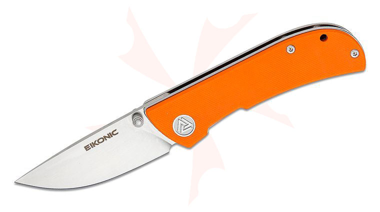 EIKONIC Knives HEAdesigns Fairwind Folding Knife 2.72 inch D2 Polished Drop Point Blade, Orange G10 Handles