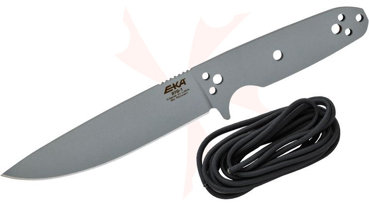 EKA RTG-1 USA Made Fixed Blade Knife 5.71 inch Blade, Single-Piece Gray Powder Coat, Black Paracord Wrap Included, Kydex Sheath