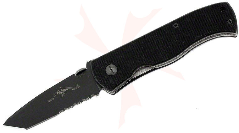 Emerson CQC-7B Folding Knife 3.3 inch Black Combo Tanto Blade, G10 Handles