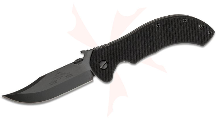 Emerson Appalachian Folding Knife 3.7 inch Black Trailing Point Plain Blade with Wave, Black G10 Handles