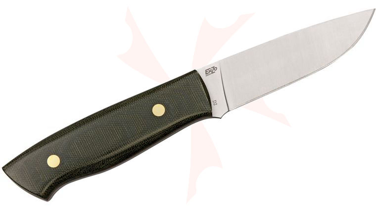 Brisa Trapper 95 Fixed 3.75 inch Plain N690 Blade, Green Micarta Handle, Brown Leather Sheath