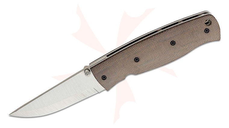 Brisa (EnZo) Birk 75 Folding Knife 2.88 inch D2 Satin Scandi Blade, Green Canvas Micarta Handle