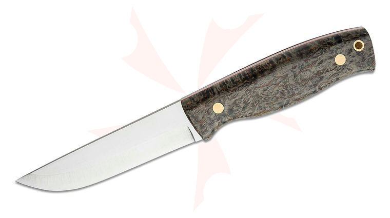 Brisa (EnZo) Trooper 115 Fixed Blade Knife 4.53 inch 80CrV2 Scandi Ground Blade, Black Stabilized Curly Birch Handles with Red G10 Liners, Leather Sheath