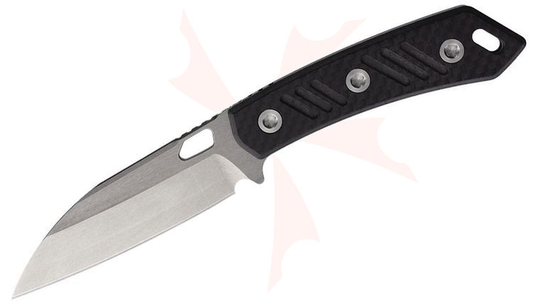 EOS Sandshark Fixed Blade Knife 3.625 inch AEB-L Stonewashed Modified Sheepsfoot Blade, Layered Carbon Fiber and Black G10 Handles, Satin Accents, Kydex Sheath