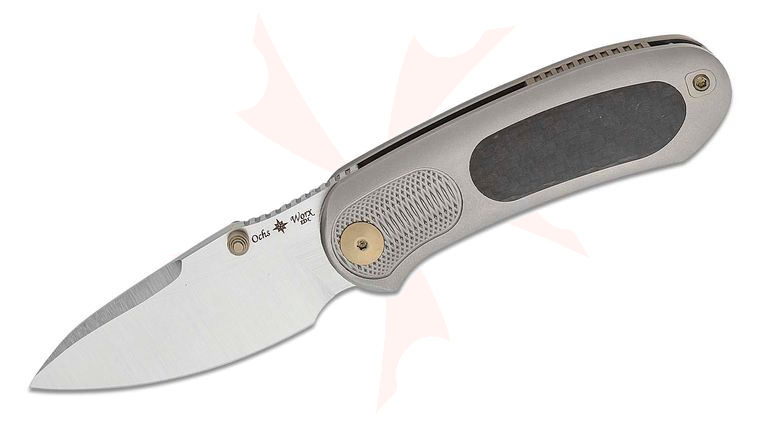 Eric Ochs Mid-Tech Lontra EDX Front Flipper Knife 2.95 inch M390 Two-Tone Drop Point Blade, Machined Titanium Handles with Twill Carbon Fiber Inlays