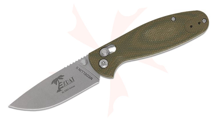 ESEE Knives Expat Medellin II Crossbar Lock Folding Knife 2.75 inch S35VN Stonewashed Drop Point Blade, OD Green Canvas Micarta Handles