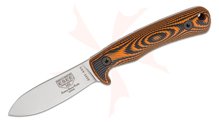 ESEE Knives Ashley Game Knife (AGK) Fixed 3.58 inch S35VN Stonewashed Blade, Black and Orange G10 Handles, Kydex Sheath