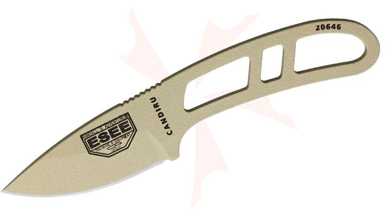 ESEE Knives CAN-DT-KIT-E Candiru Utility Fixed Blade Knife Kit 2 inch 1095 Desert Tan Powder Coat Drop Point Blade and Handles, Black Molded Plastic Sheath