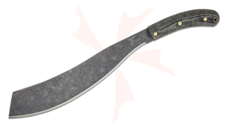 ESEE Knives Expat El Deguello Machete 12.75 inch 1075 Carbon Dark Stonewashed Blade, Black Micarta Handles, Tan Canvas Sheath