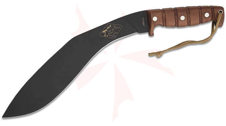 ESEE Knives Expat Jaraca Kukri Machete Fixed Blade Knife 11.5 inch Black Powder Coated Blade, Walnut Wood Handles, Khaki Cordura Sheath