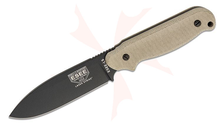 ESEE Knives Laser Strike Survival Knife Fixed 5 inch Blade, Fire Steel and Tinder Tabs in Micarta Handles, Kydex Sheath