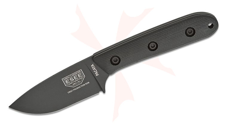 ESEE Knives PACAYA3V-B Pacaya Fixed Blade Knife 3 inch CPM-3V Black Cerakote Drop Point Blade, Black Canvas Micarta Handles, Kydex Sheath with Clip Plate