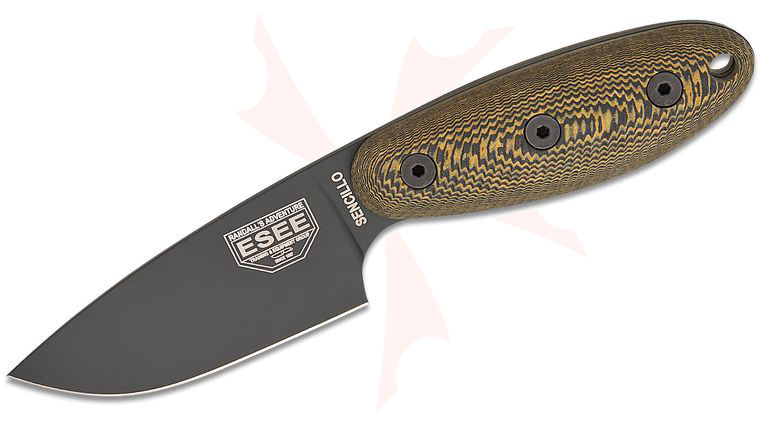 ESEE Knives Sencillo Fixed Blade Knife 3 inch A2 Black Cerakote Drop Point Blade, 3D Machined Maple Richlite and Black Micarta Handles, Kydex Sheath