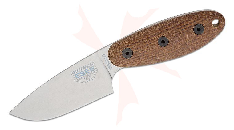 ESEE Knives Sencillo Fixed Blade Knife 3 inch CPM-MagnaCut Stonewashed Drop Point Blade, 3D Machined Natural Burlap Micarta Handles, Kydex Sheath