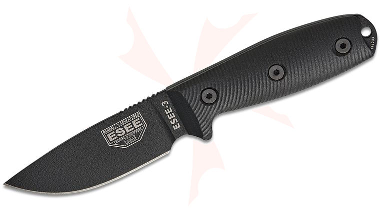 ESEE Knives ESEE-3PMB-001 Black Plain Edge, 3D Machined Black G10 Handles, Black Sheath, Clip Plate
