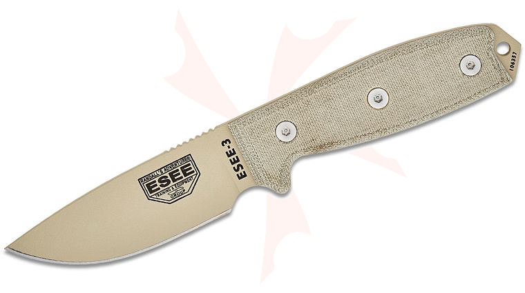 ESEE Knives ESEE-3P-MB-DT Desert Tan Plain Edge, OD Green Sheath, MOLLE Back and Clip Plate
