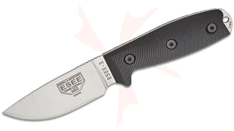 ESEE Knives ESEE-3PMS35V-001 S35VN Stainless Plain Edge, 3D Machined Black G10 Handles, Black Sheath, Clip Plate