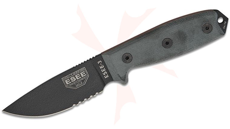 ESEE Knives ESEE-3S-MB-B Combo Edge, Black Sheath, MOLLE Back and Clip Plate