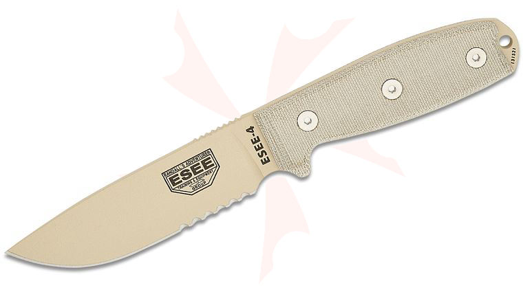 ESEE Knives ESEE-4S-DT Desert Tan Combo Edge, OD Green Sheath, Clip Plate
