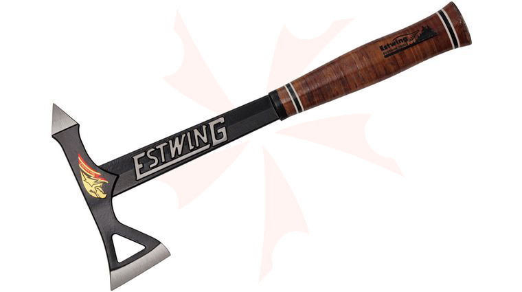 Estwing Black Eagle Tomahawk Axe, Brown Leather Handle, Black Nylon Sheath