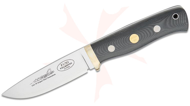 Fallkniven F1 Next Generation Swedish Pilot Survival Knife 3.8 inch 3G Satin Blade, Black Micarta Handles, Leather Sheath