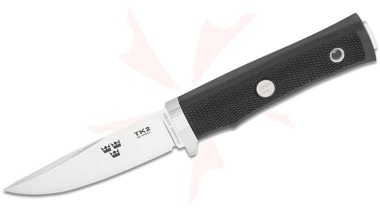 Fallkniven TK2 Tre Kronor Fixed 4 inch 3G Satin Blade, Black Thermorun Handle and Leather Sheath