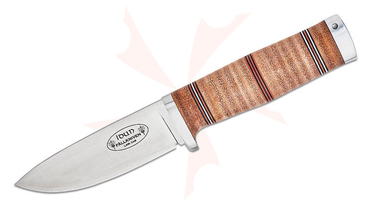 Fallkniven NL5 Northern Light Idun 4 inch Laminated CoS Satin Blade, Stacked Leather Handle, Black Leather Sheath