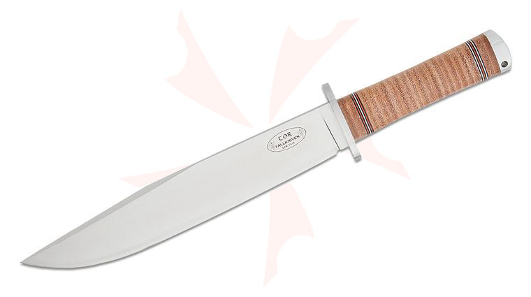 Fallkniven NL1 Northern Light Thor Bowie 10 inch VG10W Satin Blade, Stacked Leather Handle, Black Leather Sheath