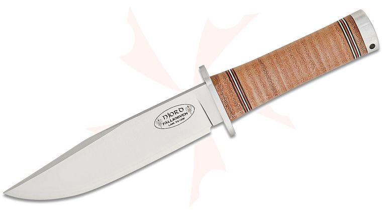 Fallkniven NL3 Northern Light Njord Bowie 5.9 inch VG10W Satin Blade, Stacked Leather Handle, Black Leather Sheath