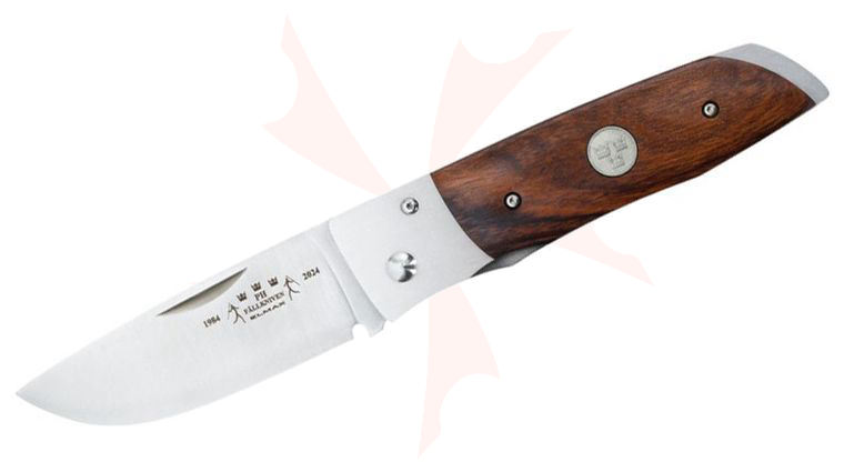 Fallkniven Phantom 40th Anniversary Edition Folding Knife 3 inch Elmax Satin Drop Point Blade, Desert Ironwood Handles, Leather Sheath