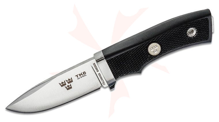 Fallkniven TK6 Tre Kronor Hunter Fixed 3.15 inch 3G Satin Blade, Black Thermorun Handle and Leather Sheath