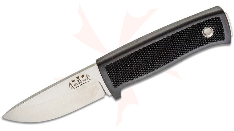 Fallkniven R2 Scout Fixed Blade Knife 3.15 inch Elmax Satin Blade, Black Thermorun Handle, Zytel Sheath