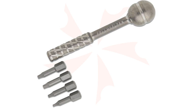 Brian Fellhoelter Custom Screw-It Interchangeable Bit Driver, Titanium ScrewBall, Frag Machined Titanium Spindle, Includes Base
