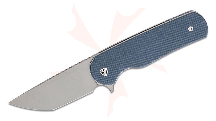 Ferrum Forge Zelex Flipper Knife 2.75 inch D2 Bead Blasted Modified Tanto Blade, Blue G10 Handles