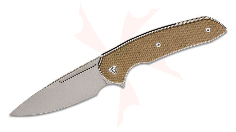 Ferrum Forge Stinger Flipper 3.2 inch Nitro-V Stonewashed Drop Point Blade, Tan G10 Handles