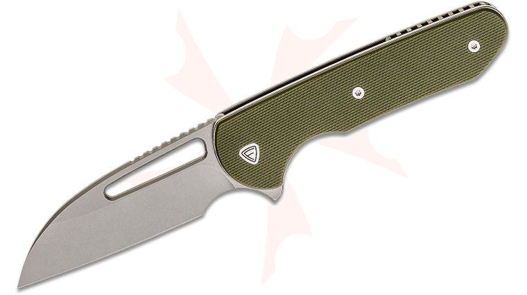 Ferrum Forge Prolix Flipper 2.85 inch Nitro-V Stonewashed Sheepsfoot Blade, OD Green G10 Handles