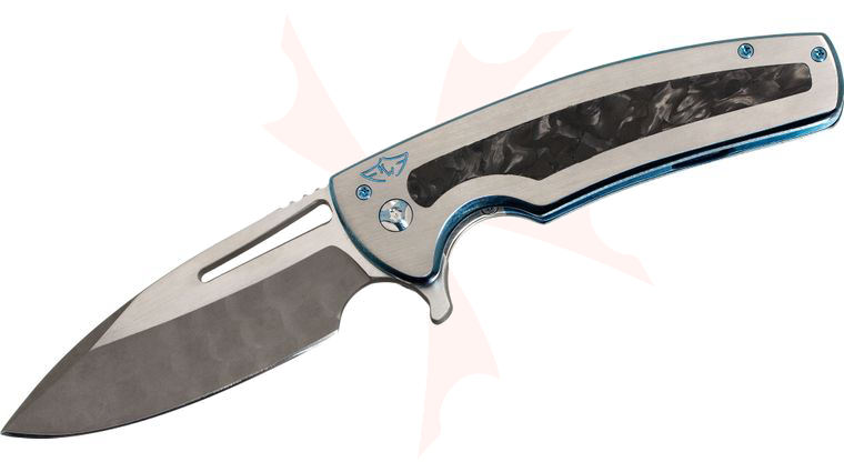 Ferrum Forge Deuce Redux Flipper 3.6 inch 20CV Stainless  Blade, Marbled Carbon Fiber Inlaid Titanium Handles