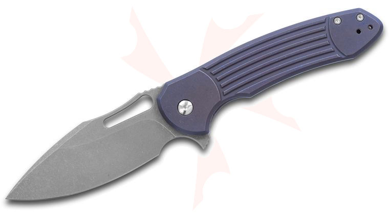 Ferrum Forge Pro Series Fortis 2.0 Flipper Knife 3.5 inch S35VN Drop Point Blade, Blue Bars Titanium Handles