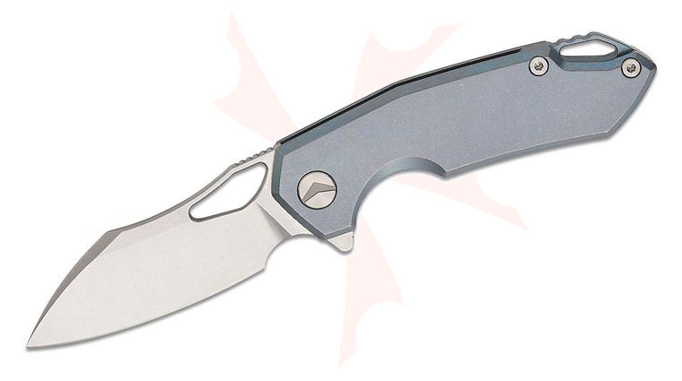 FerraMonster FM23003-A Glideman Frame Lock Flipper Knife 3 inch M390 Stonewashed Modified Sheepsfoot Blade, Blue Stonewashed Titanium Handles