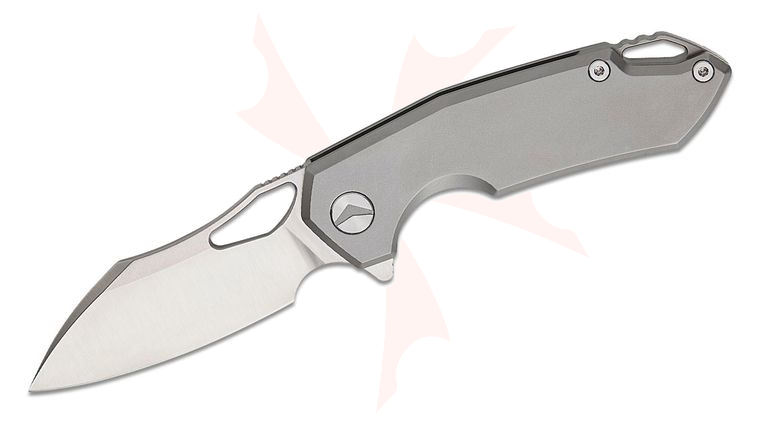 FerraMonster FM23003-B Glideman Frame Lock Flipper Knife 3 inch M390 Satin Modified Sheepsfoot Blade, Gray Titanium Handles