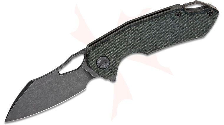 FerraMonster FM23003CP-C Glideman Flipper Knife 3 inch 154CM Black Stonewashed Modified Sheepsfoot Blade, Blue Canvas Micarta Handles