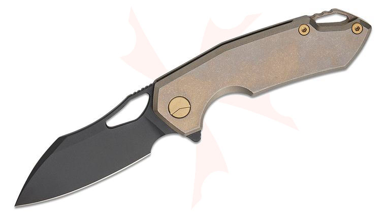 FerraMonster FM23003-C Glideman Frame Lock Flipper Knife 3 inch M390 Black Modified Sheepsfoot Blade, Bronze Stonewashed Titanium Handles