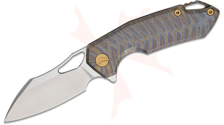 FerraMonster FM23003-D Glideman Frame Lock Flipper Knife 3 inch M390 Satin Modified Sheepsfoot Blade, Flamed Titanium Handles