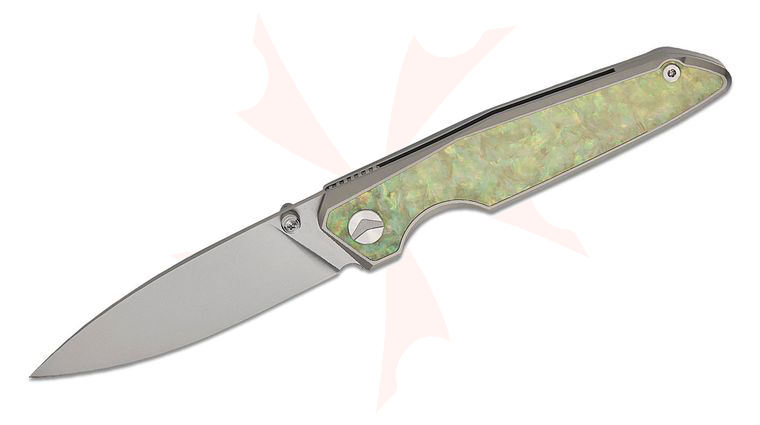 FerraMonster FM23001-F UrbanGrip V2 Frame Lock Front Flipper Knife 3.63 inch M390 Bead Blasted Drop Point Blade, Gray Bead Blasted Titanium Handles with Mother of Pearl Carbon Fiber Inlays